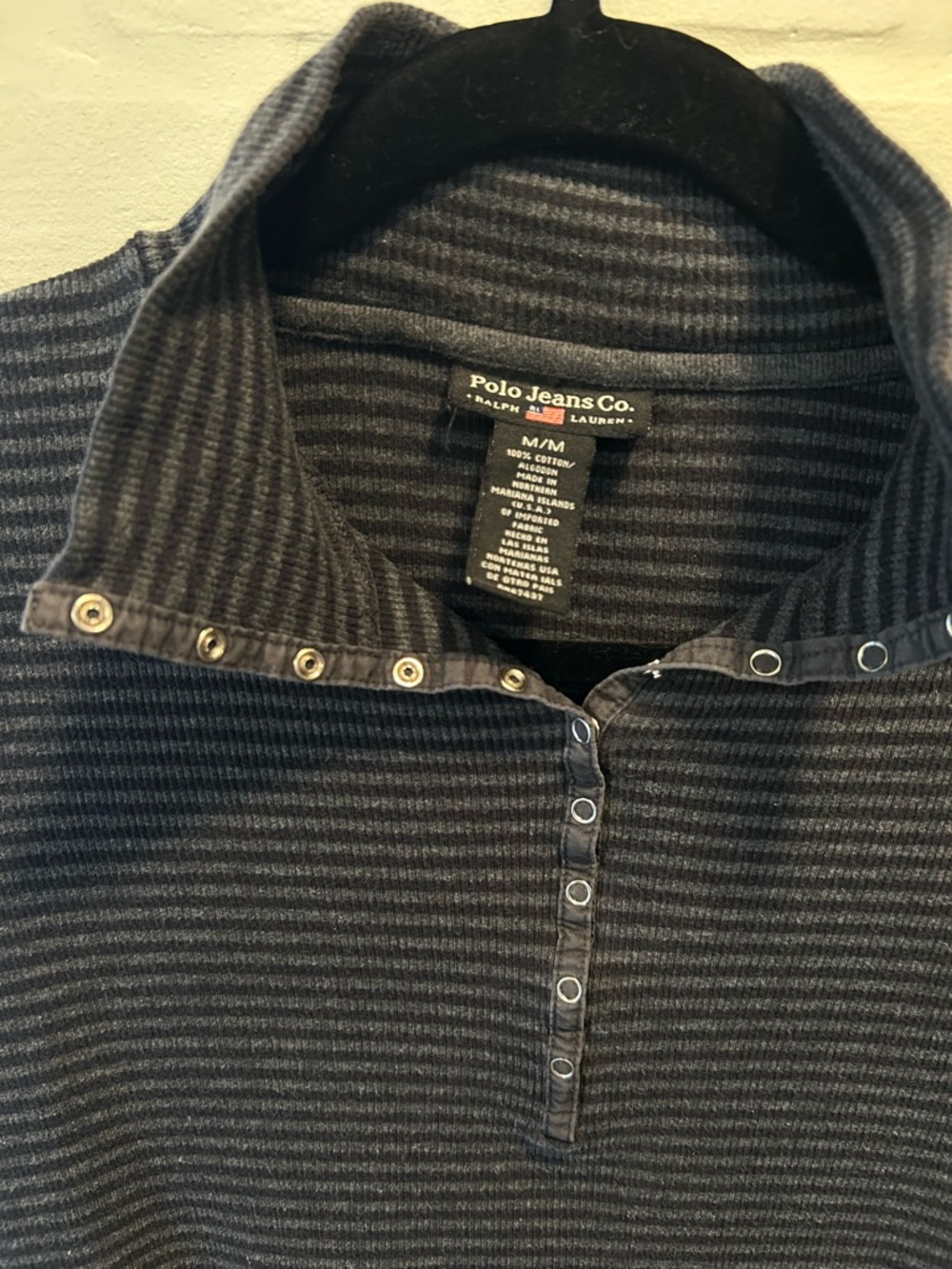 RL Polo Jeans Co Y2K Preppy Normcore Striped Henley Button Collar Top M - Picture 4 of 5